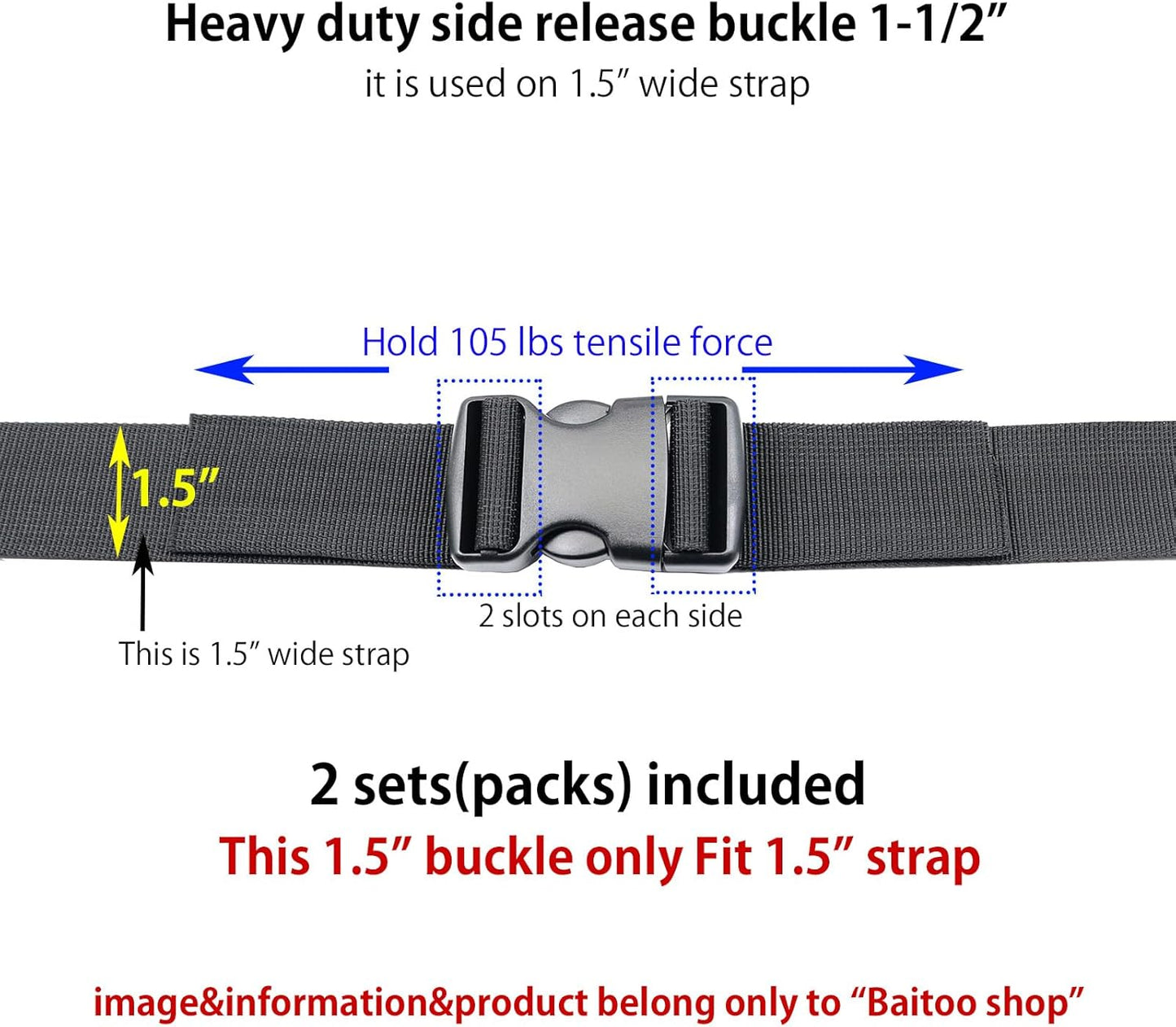 Side Release Buckles 5/8,3/4,1,1-1/4,1-1/2,2 inch Heavy Duty Plastic Buckle Clips Snaps Backpack Buckle V1258-DP02-B-1885