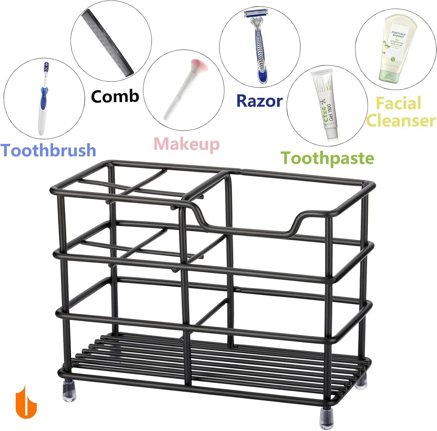 304 Stainless Steel Bathroom Toothbrush Holder Toothpaste Holder Stand Bathroom Accessories Organizer (Black, V1258-DP02-B-1886