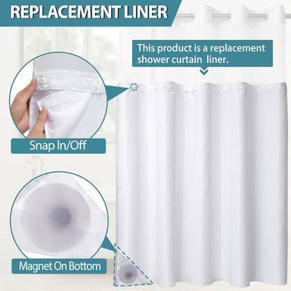 Snap in Shower Curtain Liner Replacement Shower Curtain Liner Removable Liner (1 Pack, 70" W x 54" H-White) V1258-DP02-B-1892