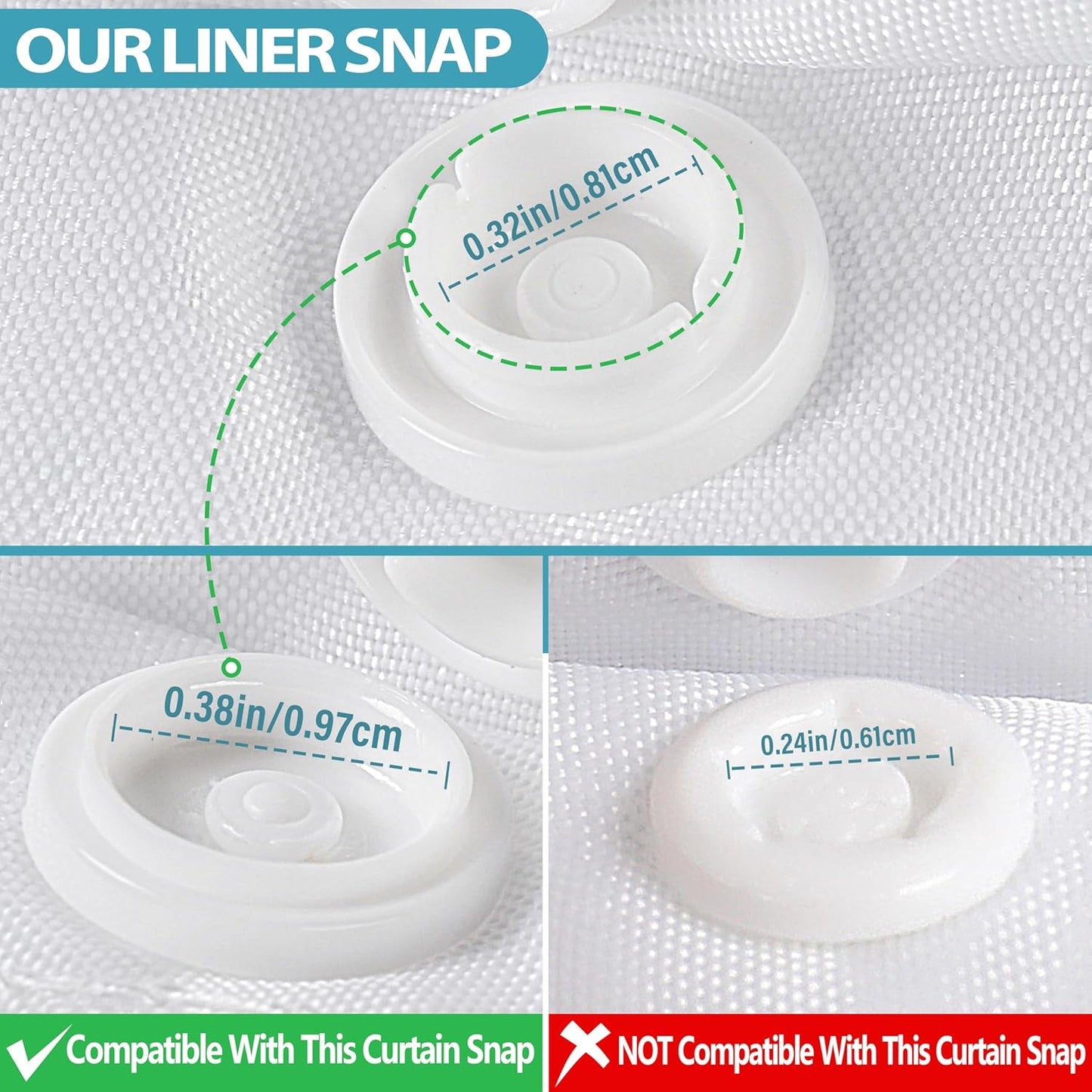 Snap in Shower Curtain Liner Replacement Shower Curtain Liner Removable Liner (1 Pack, 70" W x 54" H-White) V1258-DP02-B-1892