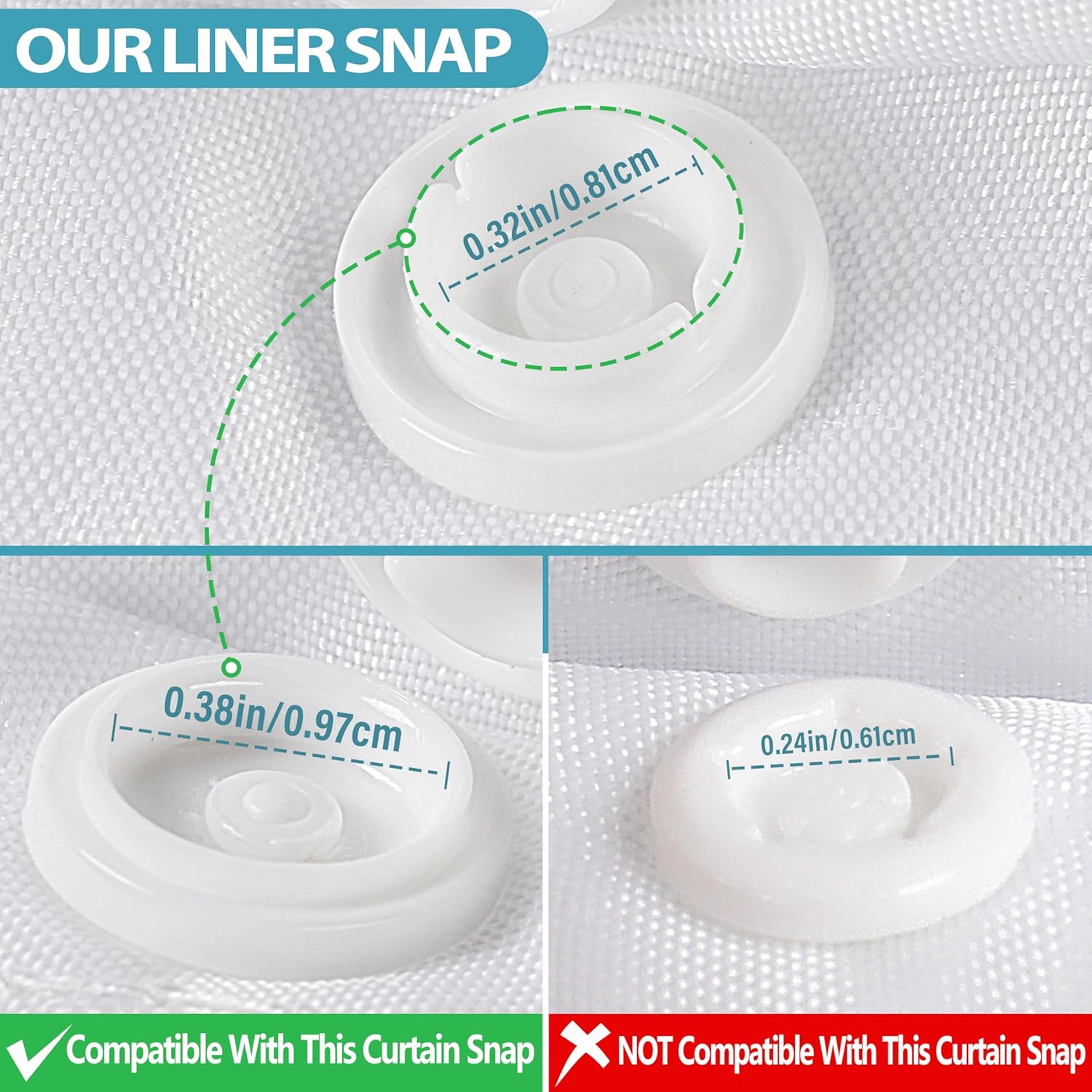 Snap in Shower Curtain Liner Replacement Shower Curtain Liner Removable Liner (1 Pack, 70" W x 54" H-White) V1258-DP02-B-1892