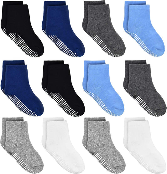 Kids Non Slip Toddler Boy Grip Socks 12 Pairs Anti Skid Sticky Socks for 1-10 Years Baby Children Girls V1258-DP02-B-1893