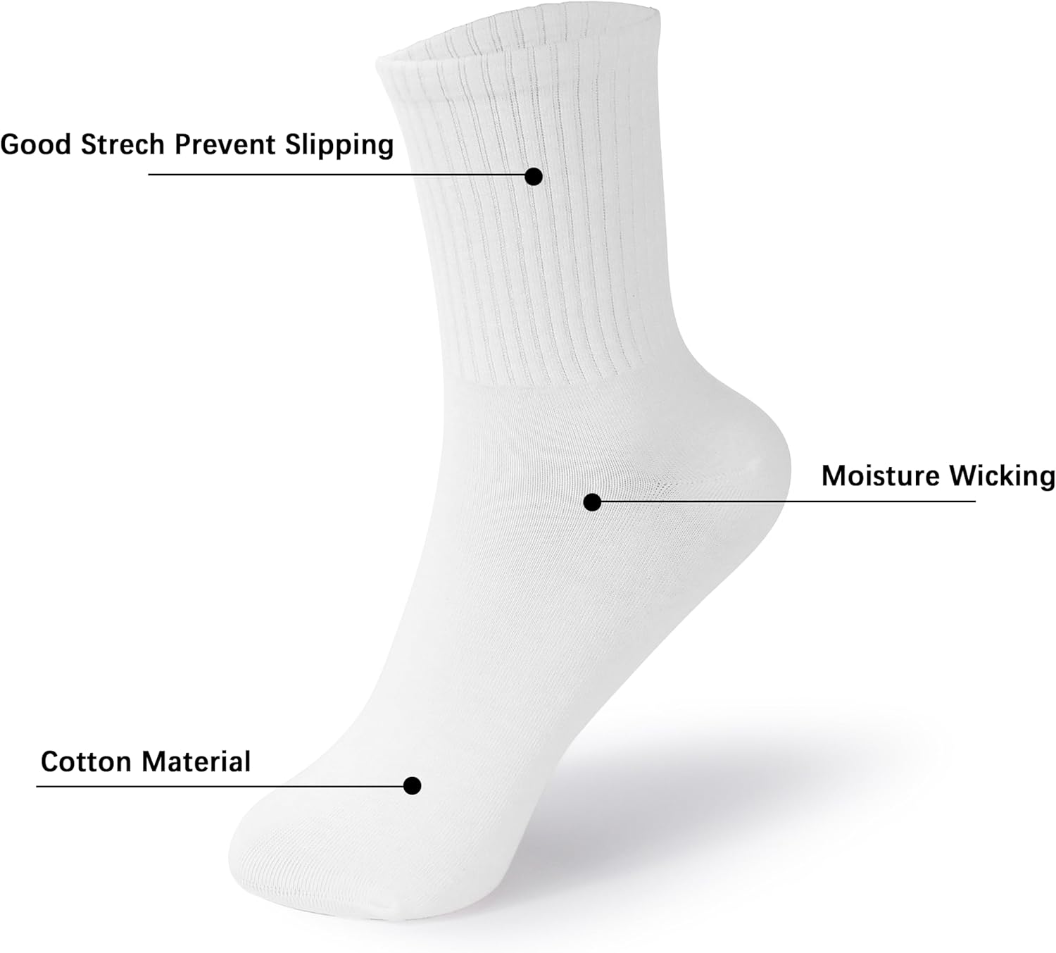 Women Crew Sock Cotton Casual Calf Socks 6 Pairs Size 5-10 V1258-DP02-B-1894