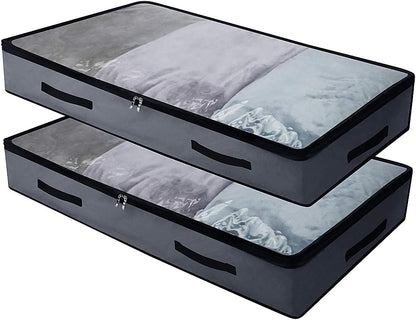 2 Pack Soft Underbed Storage Containers with 4 Handles & Transparent Lid for Easy find,Durable Material, V1258-DP02-B-1895