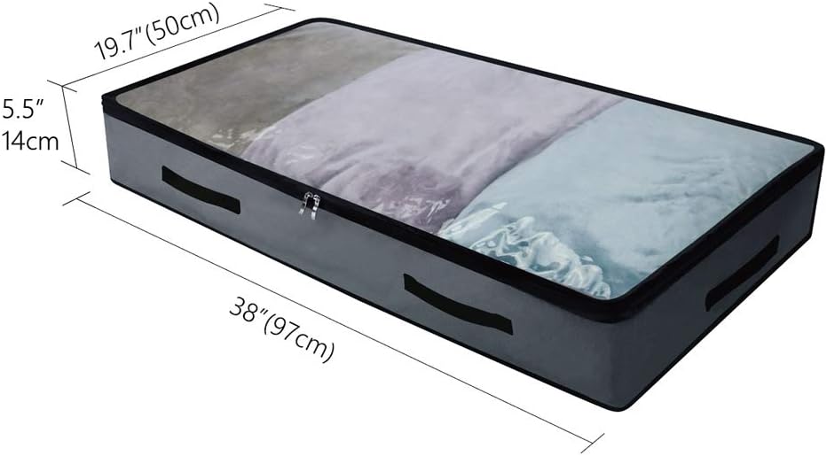 2 Pack Soft Underbed Storage Containers with 4 Handles & Transparent Lid for Easy find,Durable Material, V1258-DP02-B-1895