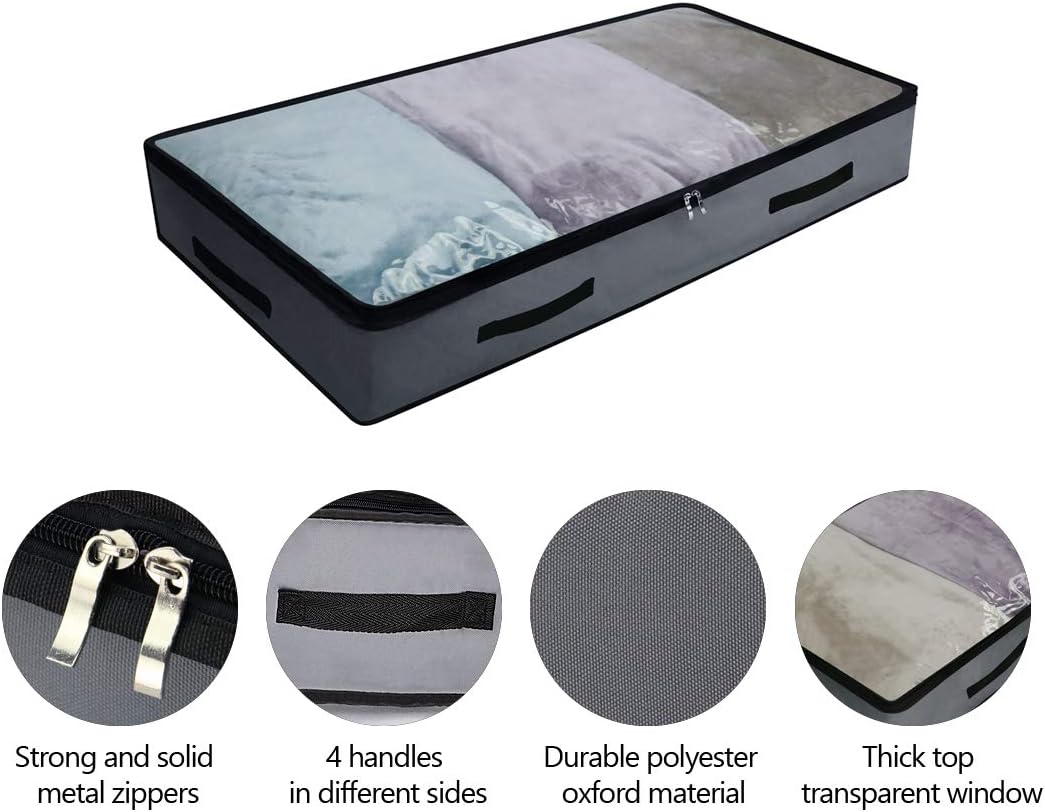 2 Pack Soft Underbed Storage Containers with 4 Handles & Transparent Lid for Easy find,Durable Material, V1258-DP02-B-1895