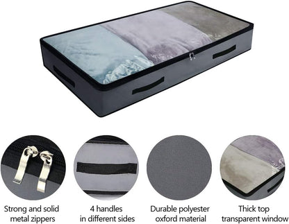 2 Pack Soft Underbed Storage Containers with 4 Handles & Transparent Lid for Easy find,Durable Material, V1258-DP02-B-1895
