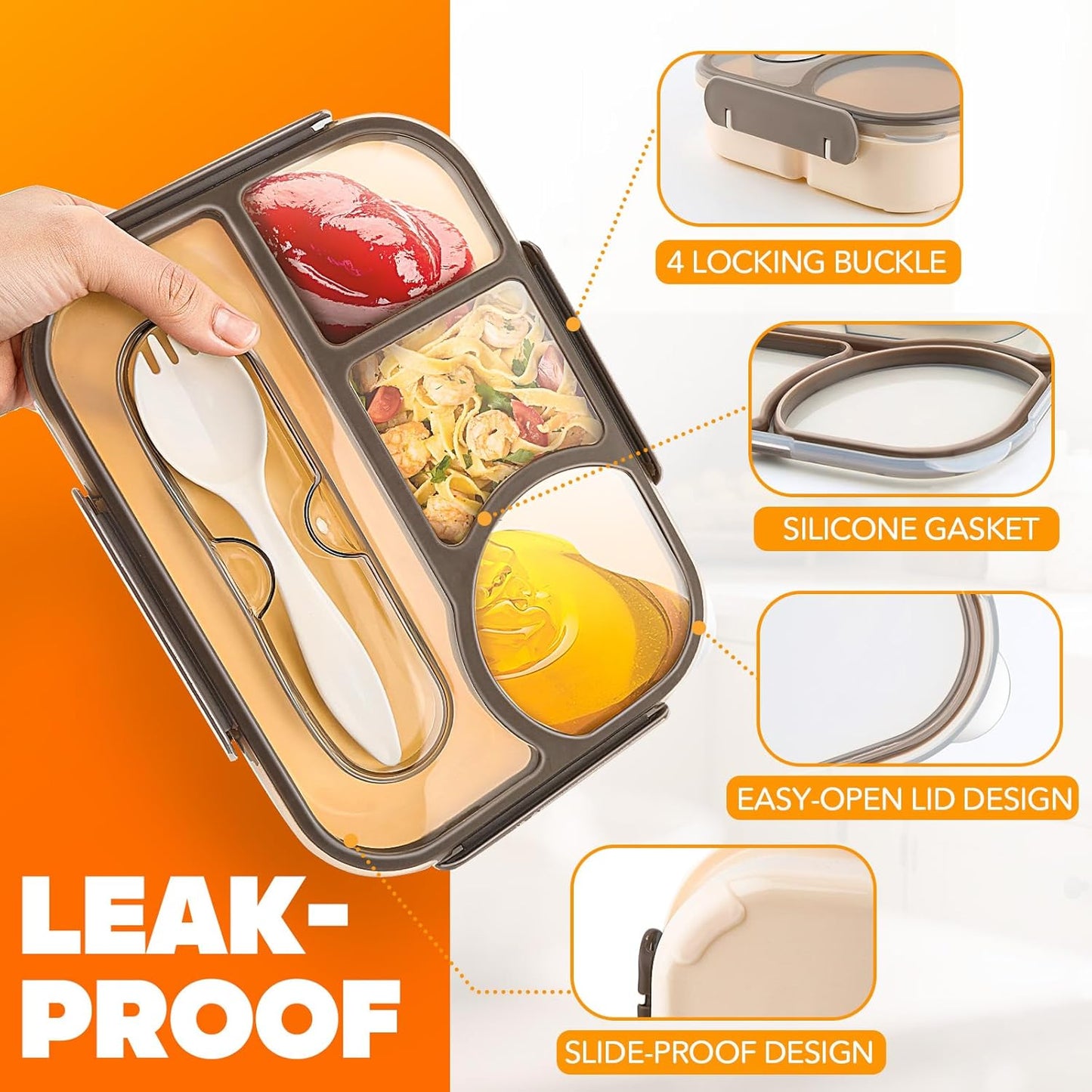 Bento Box Adult Lunch Box with 4-Compartment Leakproof Lunch Containers Microwave and Dishwasher Safe Bento V1258-DP02-B-1896
