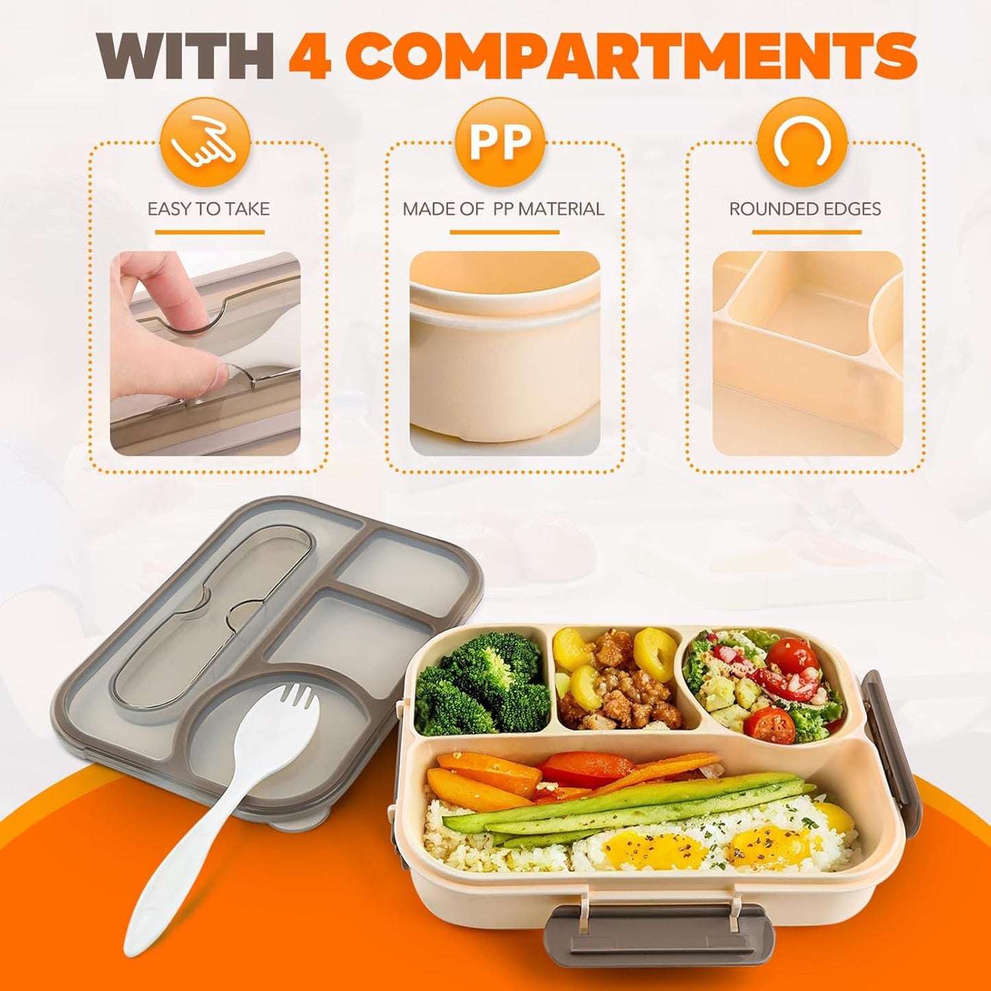 Bento Box Adult Lunch Box with 4-Compartment Leakproof Lunch Containers Microwave and Dishwasher Safe Bento V1258-DP02-B-1896