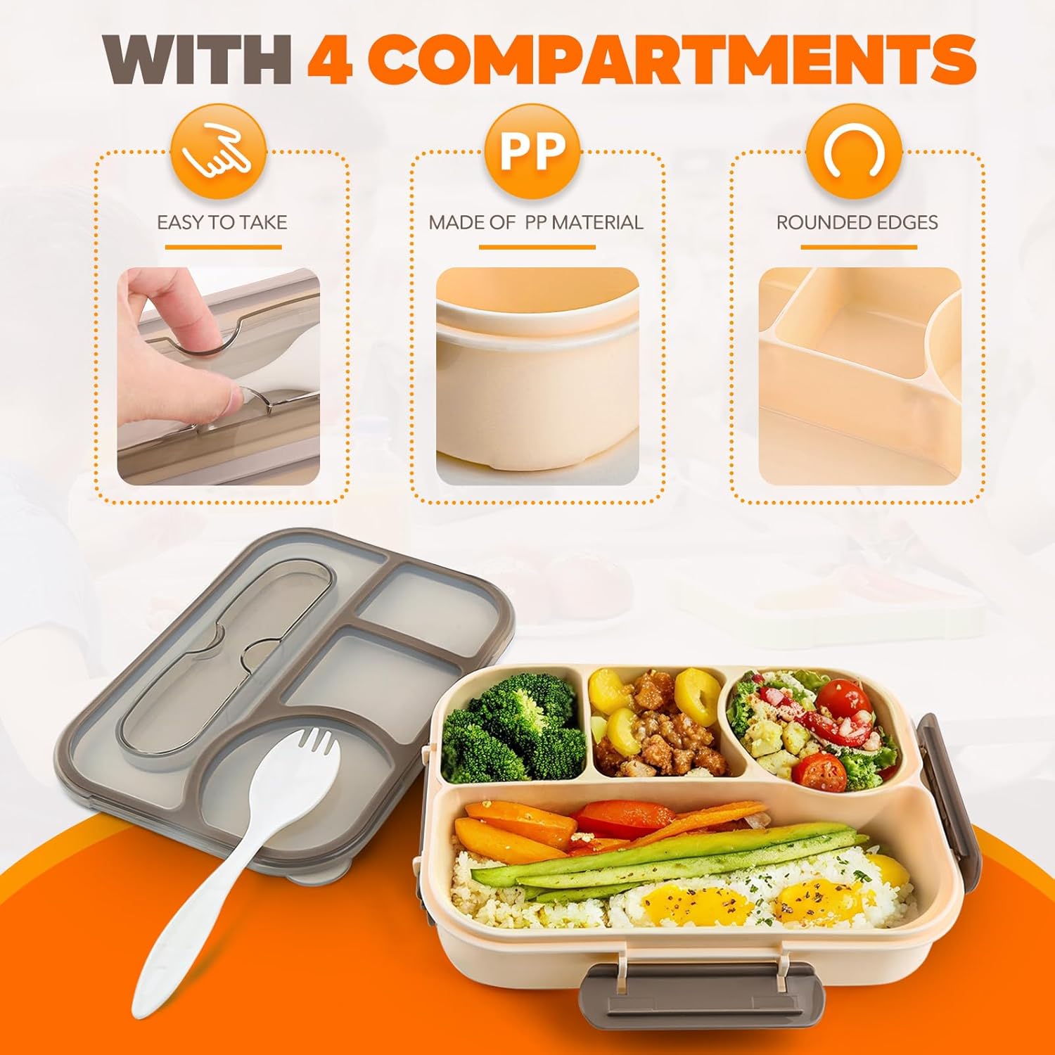 Bento Box Adult Lunch Box with 4-Compartment Leakproof Lunch Containers Microwave and Dishwasher Safe Bento V1258-DP02-B-1896