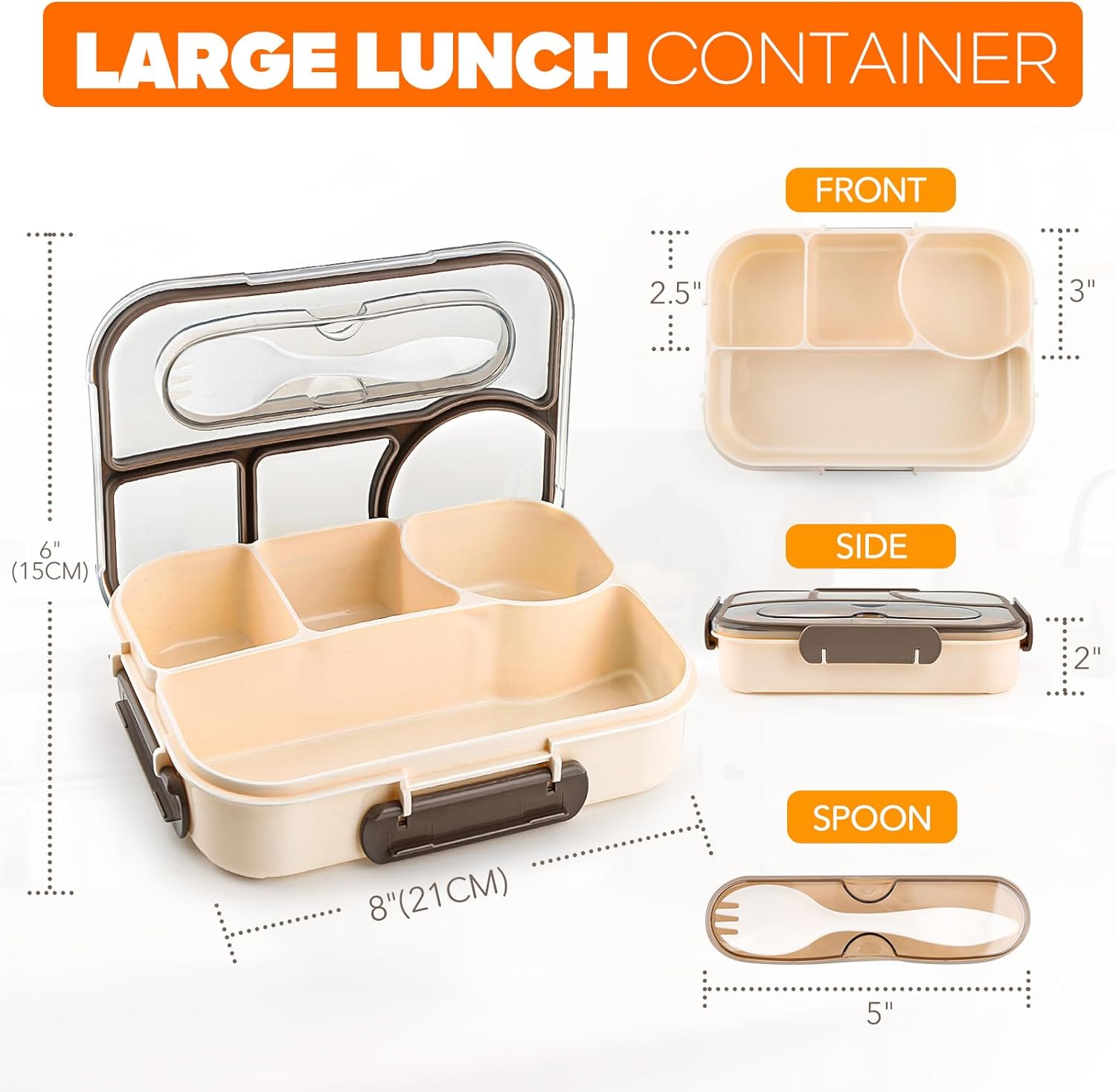 Bento Box Adult Lunch Box with 4-Compartment Leakproof Lunch Containers Microwave and Dishwasher Safe Bento V1258-DP02-B-1896