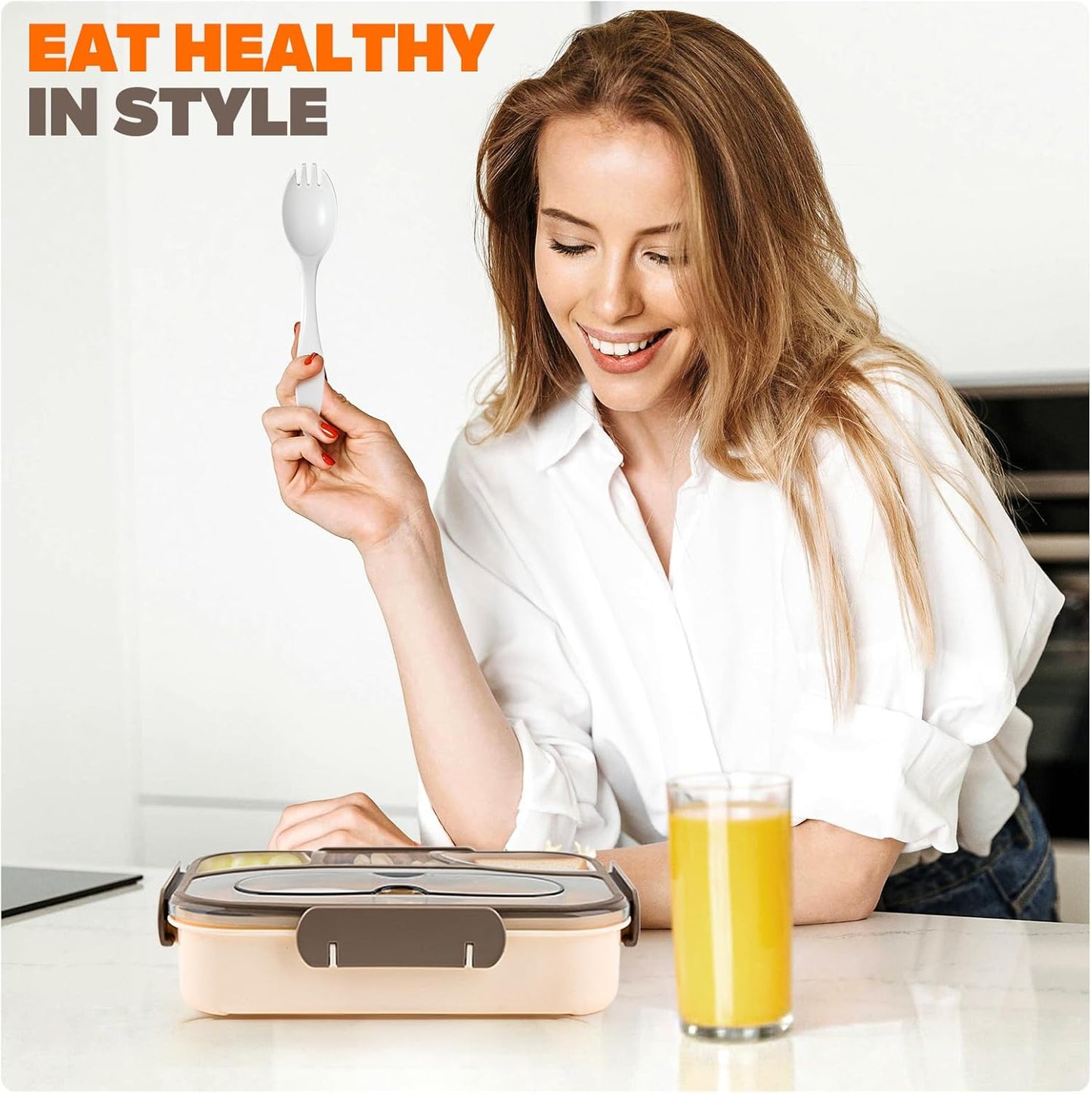 Bento Box Adult Lunch Box with 4-Compartment Leakproof Lunch Containers Microwave and Dishwasher Safe Bento V1258-DP02-B-1896