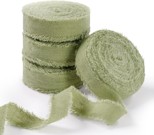Natural Rustic Cotton Ribbon with Frayed Edge, Sage Green 100% Cotton Ribbon 5/8"x 24yds for Vintage Wedding V1258-DP02-B-1899