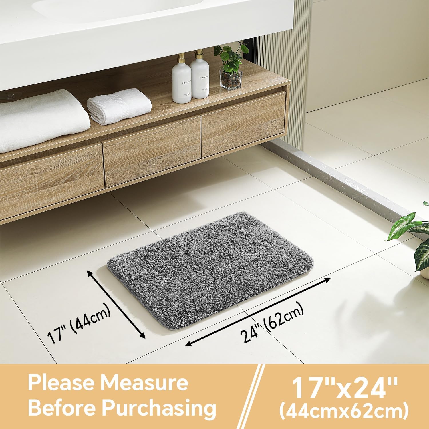 Gray Bath Mat 17"x24" - High-Density Microfiber Bathroom Mat, Small Non Slip Absorbent Washable Bath Mats for V1258-DP02-B-1900