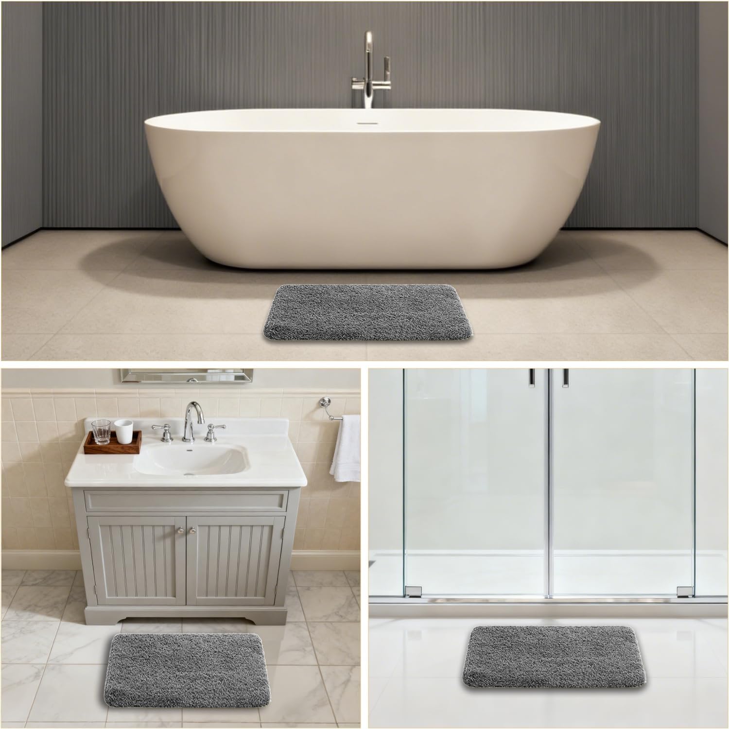 Gray Bath Mat 17"x24" - High-Density Microfiber Bathroom Mat, Small Non Slip Absorbent Washable Bath Mats for V1258-DP02-B-1900