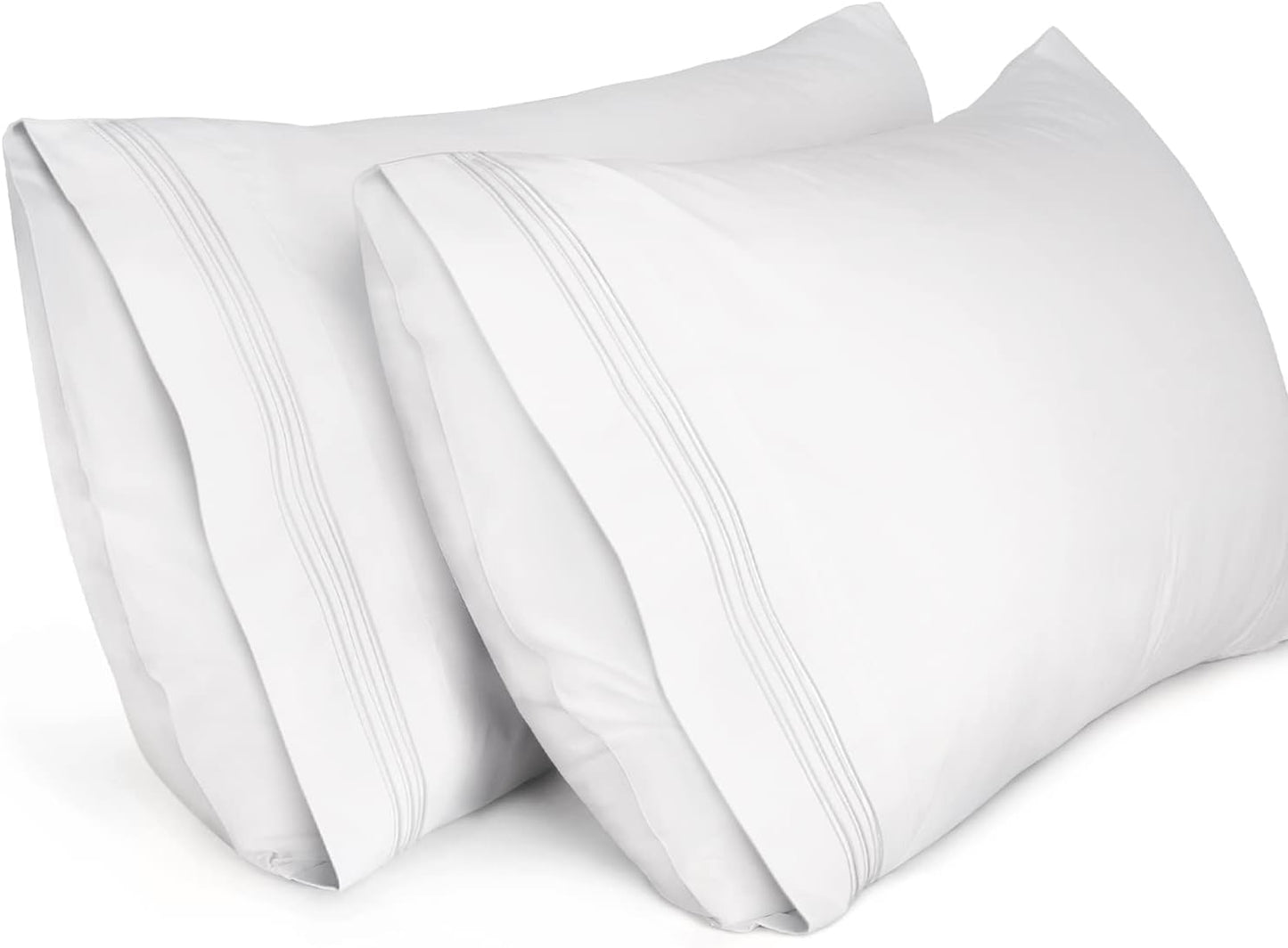 King Pillow Cases 2 Pack,1800 Thread Count Embroidered Soft Brushed Microfiber Pillowcases,White V1258-DP02-B-1903