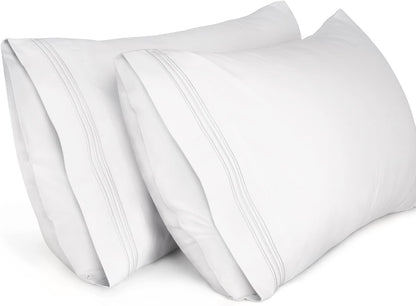 King Pillow Cases 2 Pack,1800 Thread Count Embroidered Soft Brushed Microfiber Pillowcases,White V1258-DP02-B-1903
