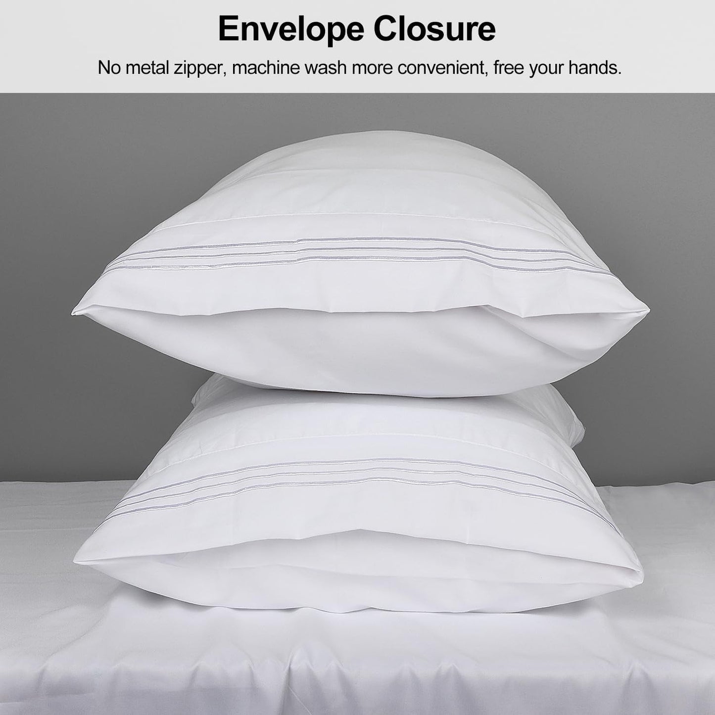 King Pillow Cases 2 Pack,1800 Thread Count Embroidered Soft Brushed Microfiber Pillowcases,White V1258-DP02-B-1903