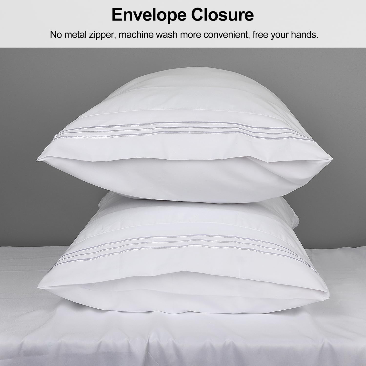 King Pillow Cases 2 Pack,1800 Thread Count Embroidered Soft Brushed Microfiber Pillowcases,White V1258-DP02-B-1903