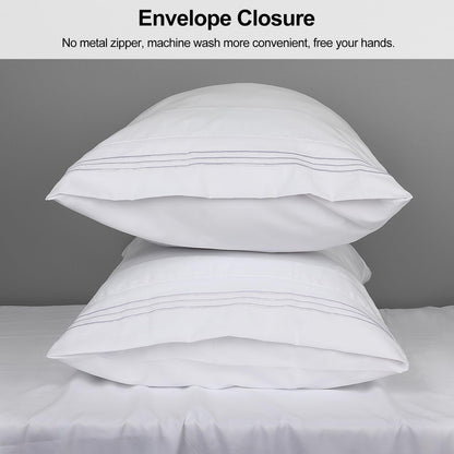 King Pillow Cases 2 Pack,1800 Thread Count Embroidered Soft Brushed Microfiber Pillowcases,White V1258-DP02-B-1903
