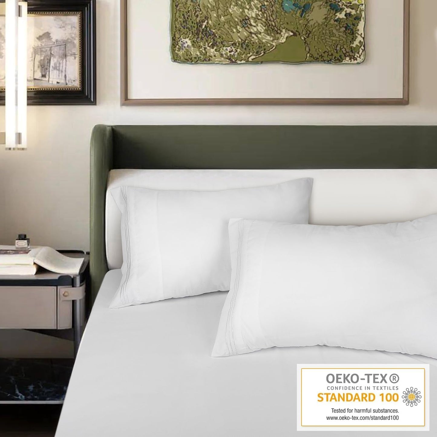 King Pillow Cases 2 Pack,1800 Thread Count Embroidered Soft Brushed Microfiber Pillowcases,White V1258-DP02-B-1903
