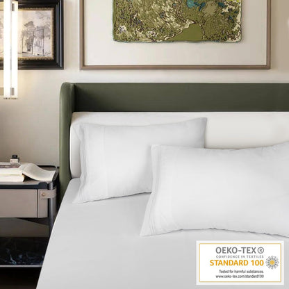 King Pillow Cases 2 Pack,1800 Thread Count Embroidered Soft Brushed Microfiber Pillowcases,White V1258-DP02-B-1903