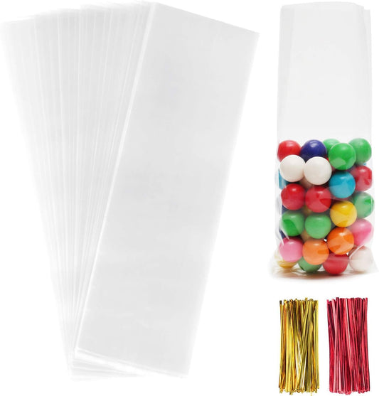 Cellophane Treat Bags,200 Pcs 3x11 Inches Clear Pretzel Bags,Cello Bags with Twist Ties for Packaging V1258-DP02-B-1904