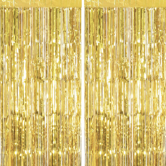 2 Pack Gold Foil Fringe Curtain Metallic Foil Curtain for Wedding Birthday Party Photo Backdrop Wedding Event V1258-DP02-B-1905