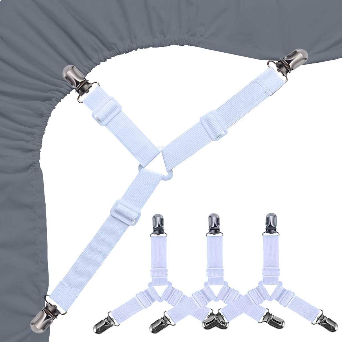 Bed Sheet Holders Straps Fasteners - 4 Pcs Triangle Sheet Fasteners Fitted Flat Sheet Corner Holder Elastic V1258-DP02-B-1906