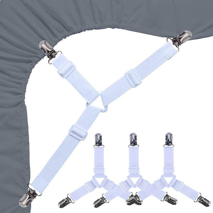 Bed Sheet Holders Straps Fasteners - 4 Pcs Triangle Sheet Fasteners Fitted Flat Sheet Corner Holder Elastic V1258-DP02-B-1906