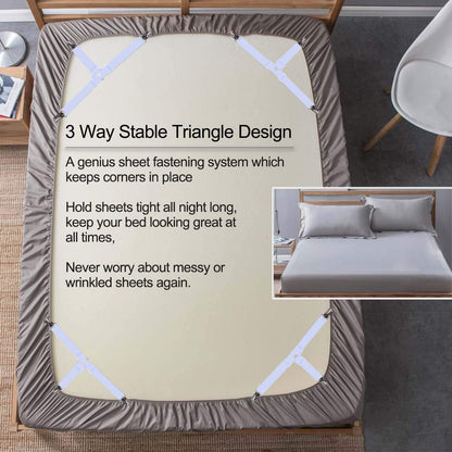 Bed Sheet Holders Straps Fasteners - 4 Pcs Triangle Sheet Fasteners Fitted Flat Sheet Corner Holder Elastic V1258-DP02-B-1906