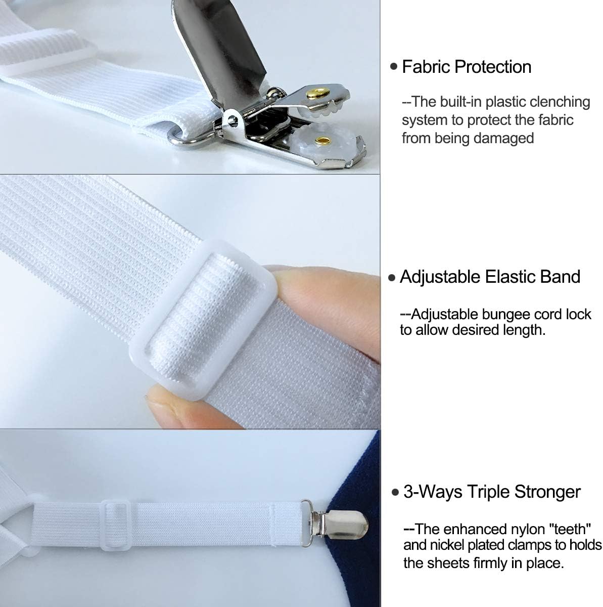 Bed Sheet Holders Straps Fasteners - 4 Pcs Triangle Sheet Fasteners Fitted Flat Sheet Corner Holder Elastic V1258-DP02-B-1906