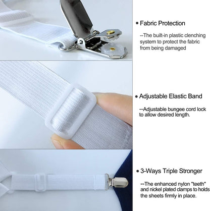 Bed Sheet Holders Straps Fasteners - 4 Pcs Triangle Sheet Fasteners Fitted Flat Sheet Corner Holder Elastic V1258-DP02-B-1906