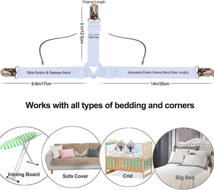 Bed Sheet Holders Straps Fasteners - 4 Pcs Triangle Sheet Fasteners Fitted Flat Sheet Corner Holder Elastic V1258-DP02-B-1906
