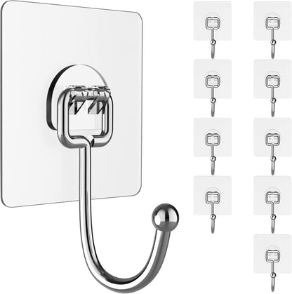 Large Adhesive Hooks for Hanging Heavy-Duty 44Ib(Max) 10 Packs, Wall Hooks Without Nails Self-Adhesive V1258-DP02-B-1907