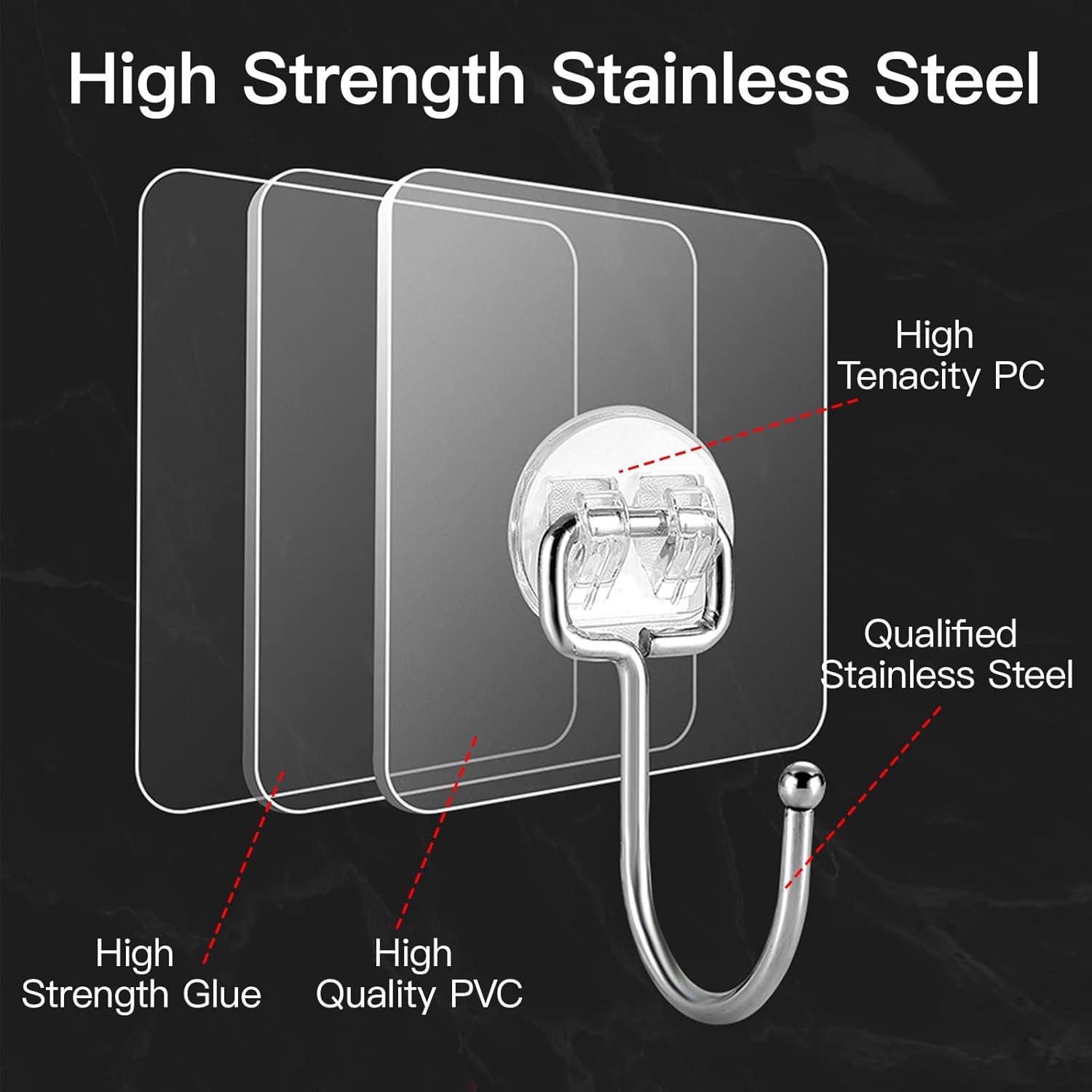 Large Adhesive Hooks for Hanging Heavy-Duty 44Ib(Max) 10 Packs, Wall Hooks Without Nails Self-Adhesive V1258-DP02-B-1907