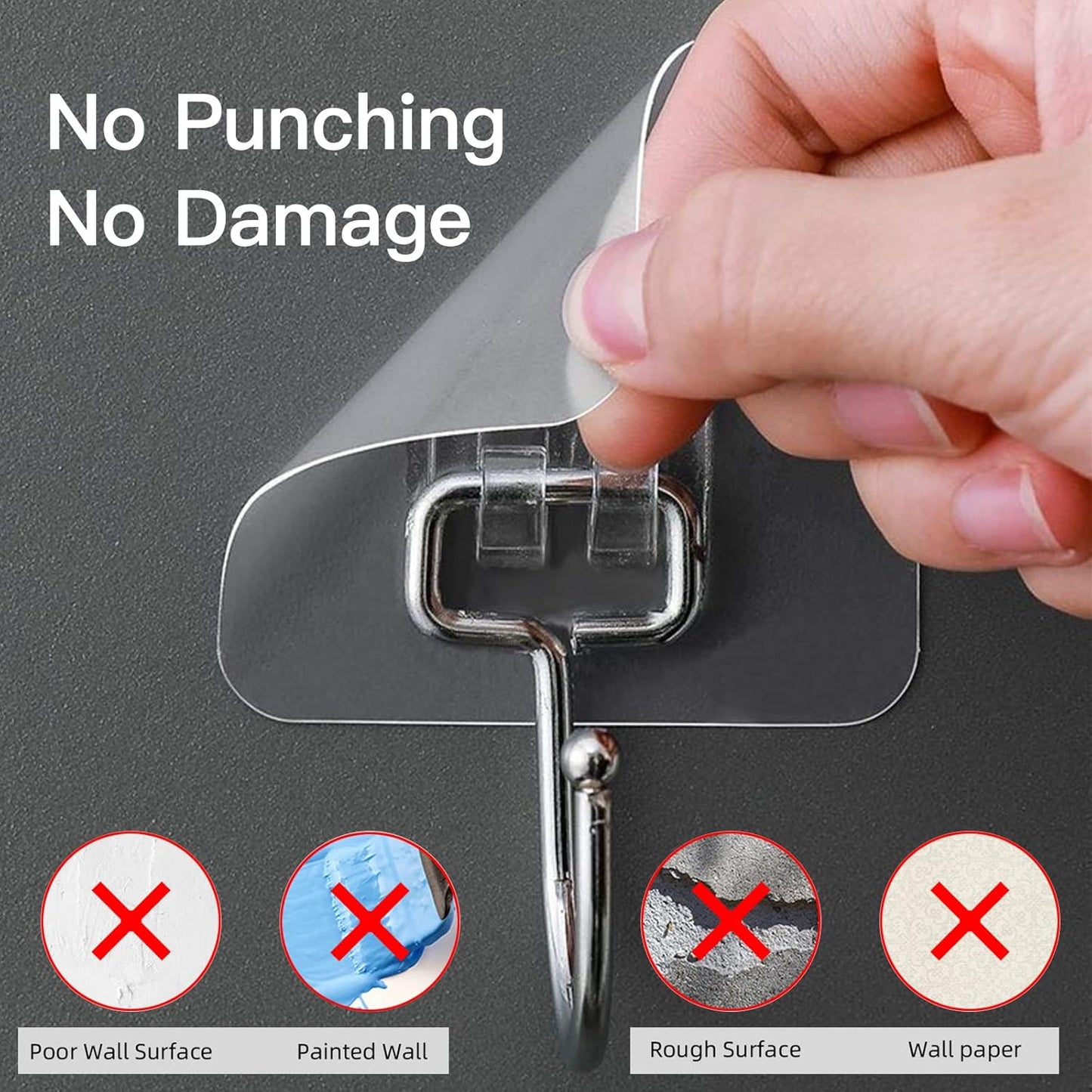 Large Adhesive Hooks for Hanging Heavy-Duty 44Ib(Max) 10 Packs, Wall Hooks Without Nails Self-Adhesive V1258-DP02-B-1907