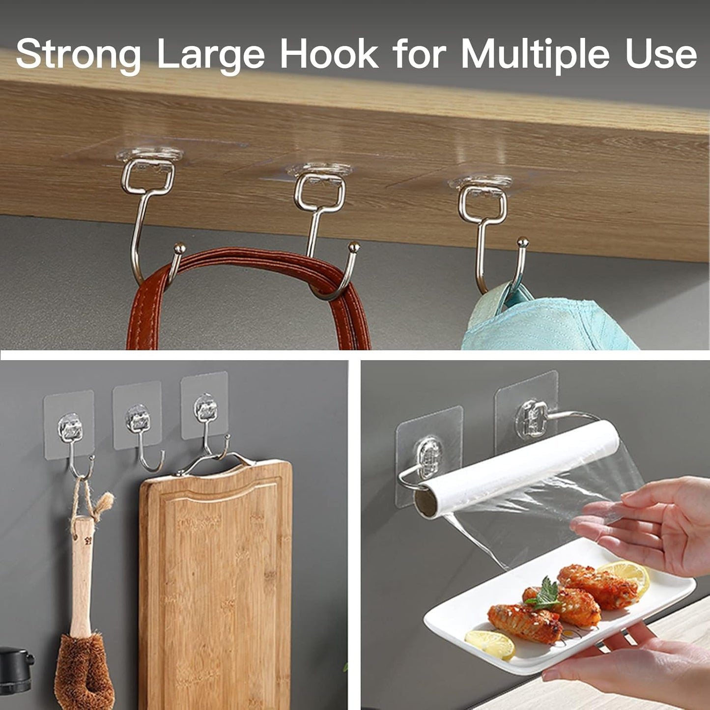 Large Adhesive Hooks for Hanging Heavy-Duty 44Ib(Max) 10 Packs, Wall Hooks Without Nails Self-Adhesive V1258-DP02-B-1907