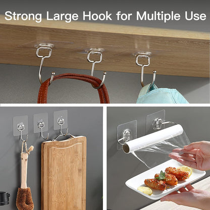 Large Adhesive Hooks for Hanging Heavy-Duty 44Ib(Max) 10 Packs, Wall Hooks Without Nails Self-Adhesive V1258-DP02-B-1907
