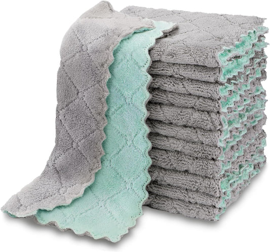 Kitchen Dish Cloth - 12 Pack, Super Absorbent Coral Fleece Dish Cloths, No Odor Reusable Dish Rags, Premium V1258-DP02-B-1910