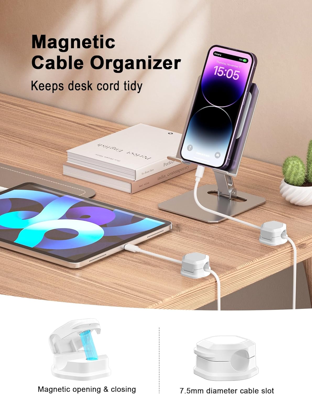 8 Pack Cord Holder - Cord Organizer - Magnetic Cable Clips - Cord Organizer for Desk, Nightstand, Phone V1258-DP02-B-1912