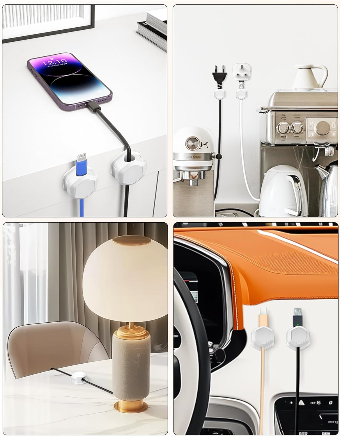 8 Pack Cord Holder - Cord Organizer - Magnetic Cable Clips - Cord Organizer for Desk, Nightstand, Phone V1258-DP02-B-1912