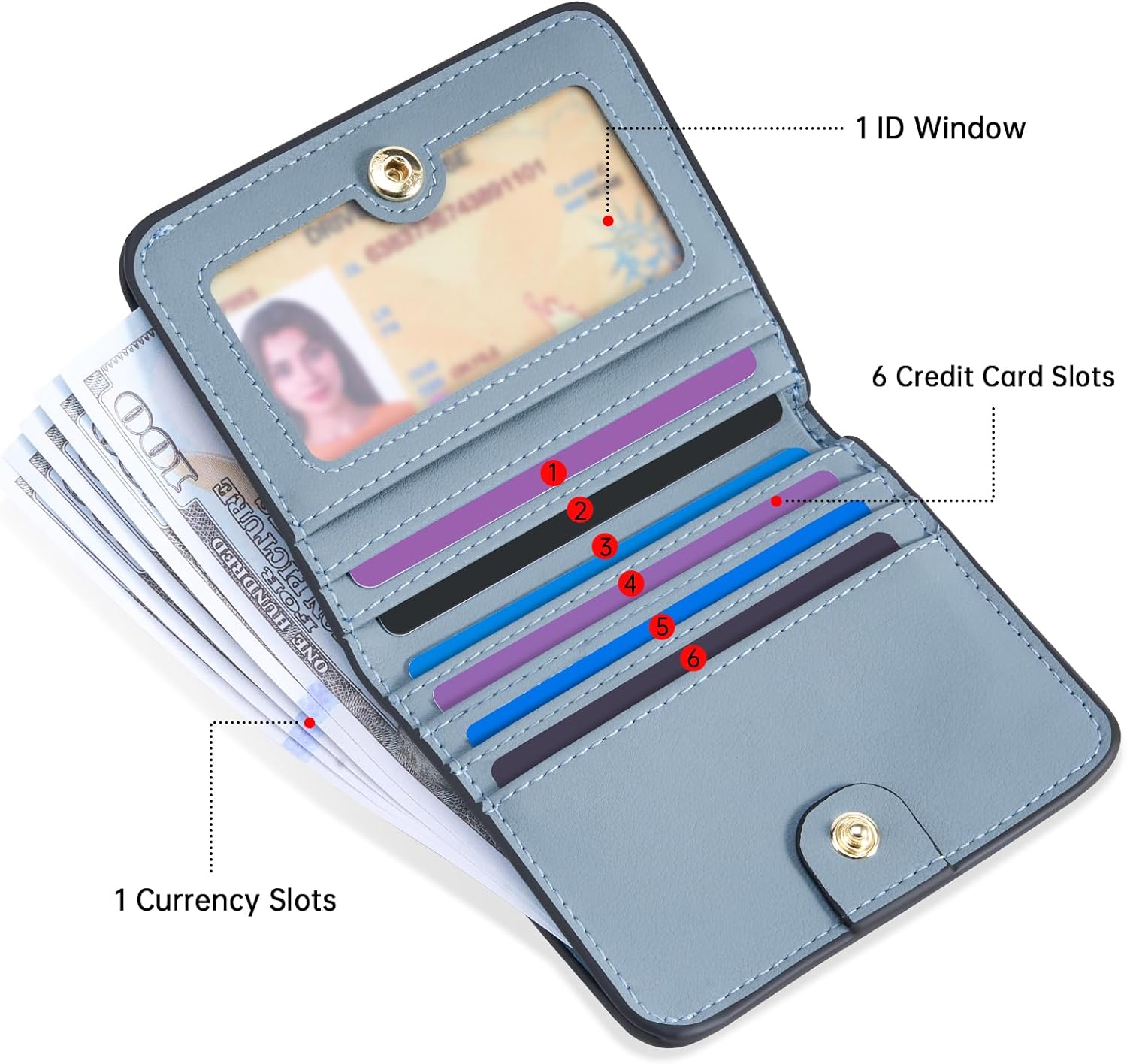 Womens RFID Blocking Small Compact Bifold Luxury Genuine Leather Pocket Wallet Ladies Mini Purse with ID V1258-DP02-B-1913