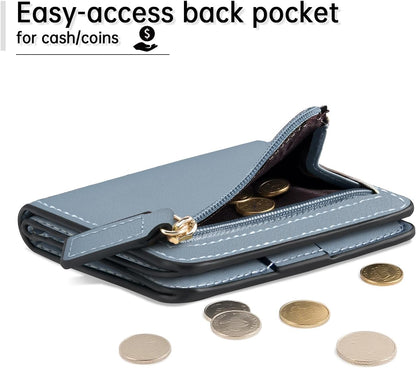 Womens RFID Blocking Small Compact Bifold Luxury Genuine Leather Pocket Wallet Ladies Mini Purse with ID V1258-DP02-B-1913
