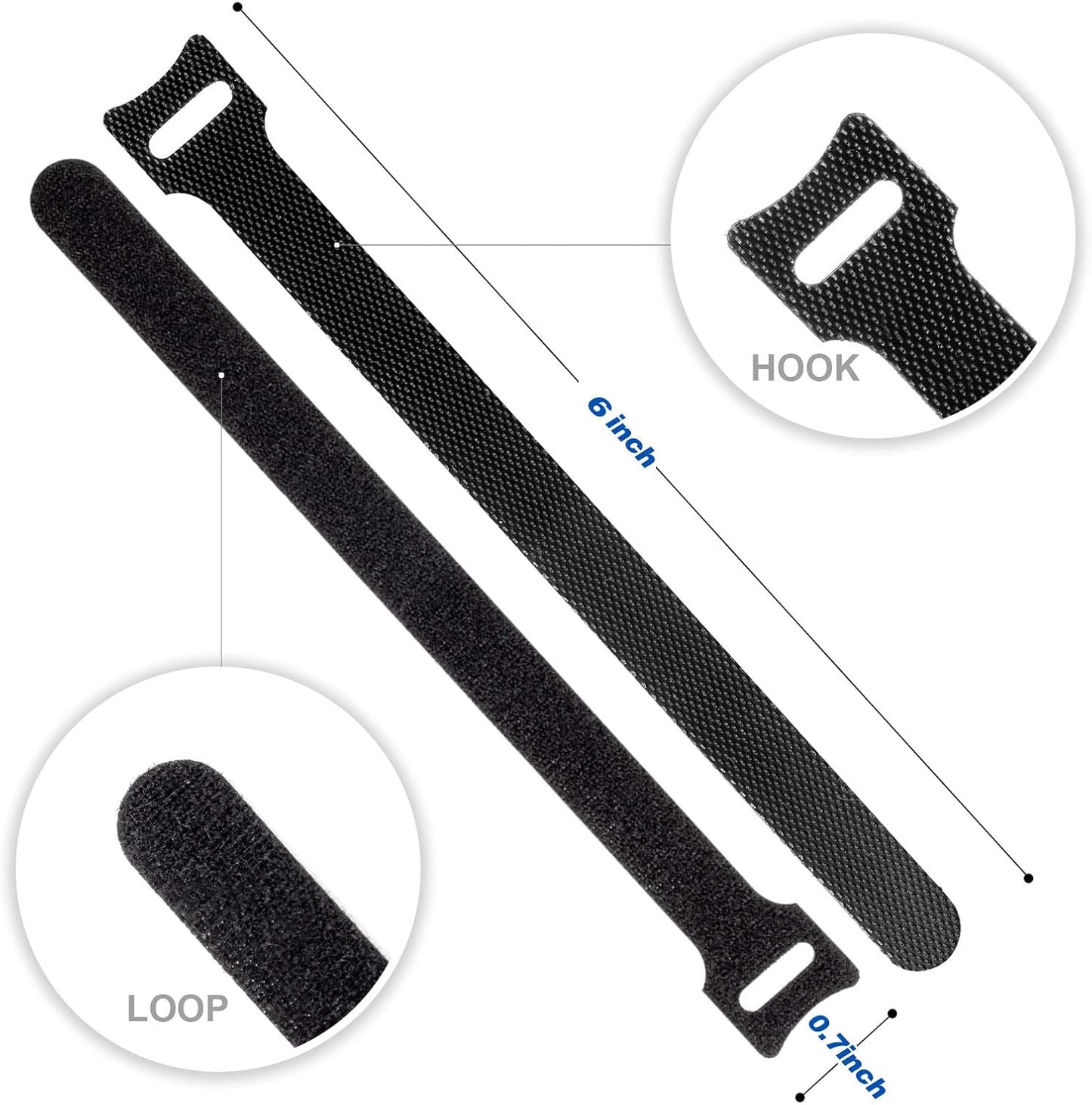 80PCS Reusable Cable Ties, Black Adjustable 6-Inch Cord Organizer Ties, Multi-Purpose Hook Loop Cable V1258-DP02-B-1916