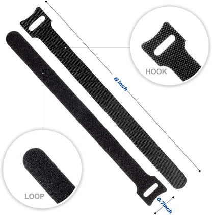80PCS Reusable Cable Ties, Black Adjustable 6-Inch Cord Organizer Ties, Multi-Purpose Hook Loop Cable V1258-DP02-B-1916