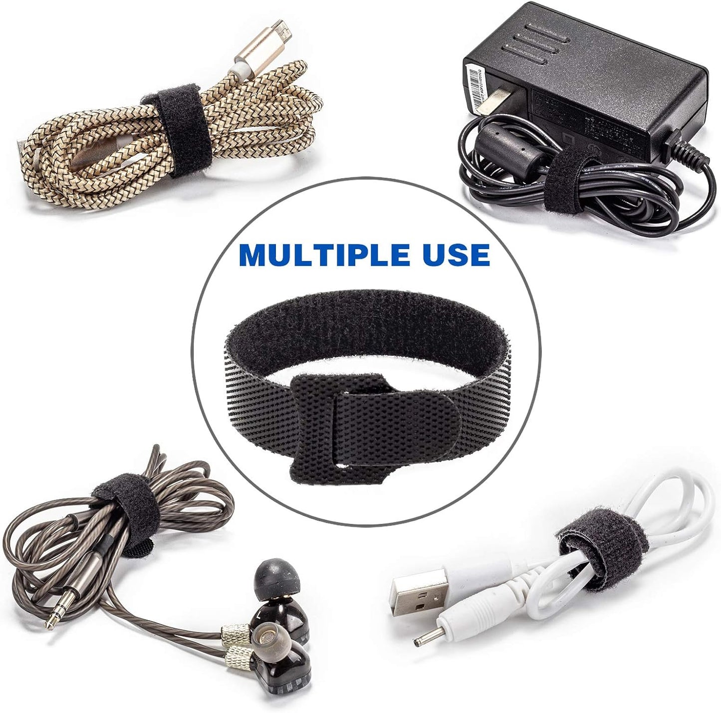 80PCS Reusable Cable Ties, Black Adjustable 6-Inch Cord Organizer Ties, Multi-Purpose Hook Loop Cable V1258-DP02-B-1916
