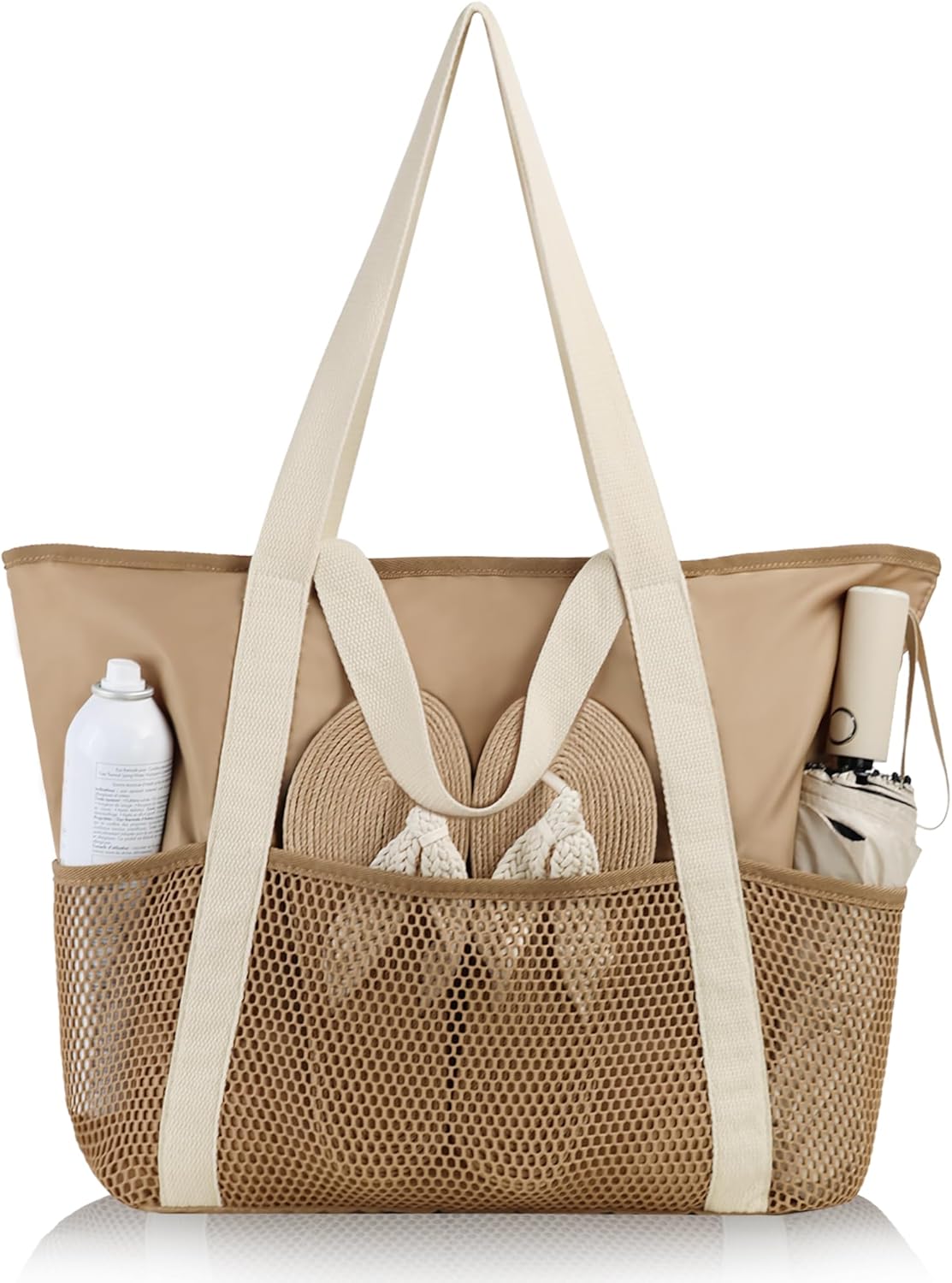 Beach Bag Large Waterproof Sandproof Tote for Women with Zipper and Mesh Pockets V1258-DP02-B-1920