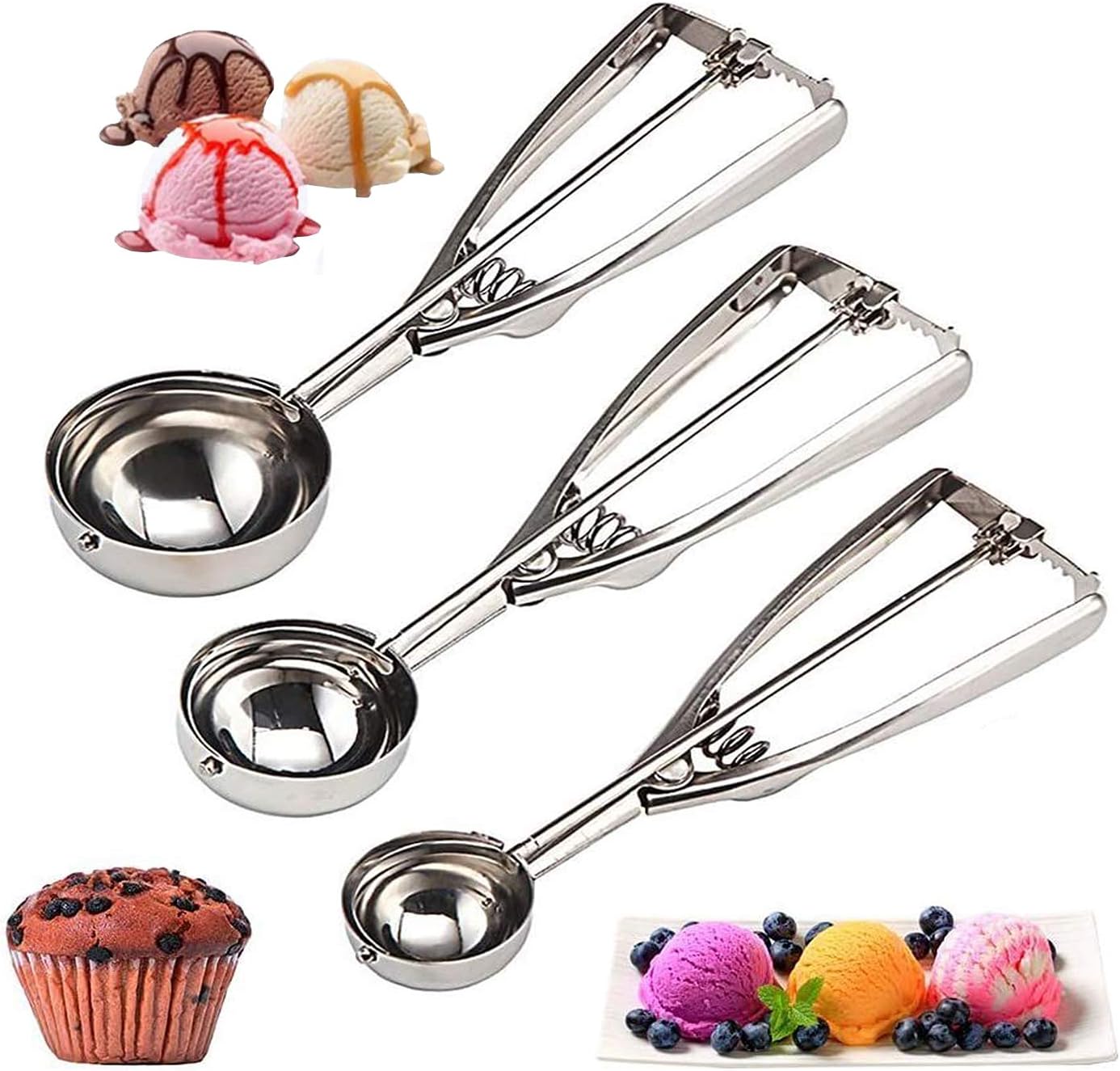 Cookie Scoop Set 3 PCS, with Trigger Large-Medium-Small Size for Kitchen Family Ice Cream Cookie Cupcake V1258-DP02-B-1931