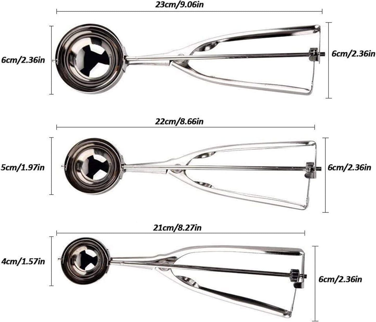 Cookie Scoop Set 3 PCS, with Trigger Large-Medium-Small Size for Kitchen Family Ice Cream Cookie Cupcake V1258-DP02-B-1931